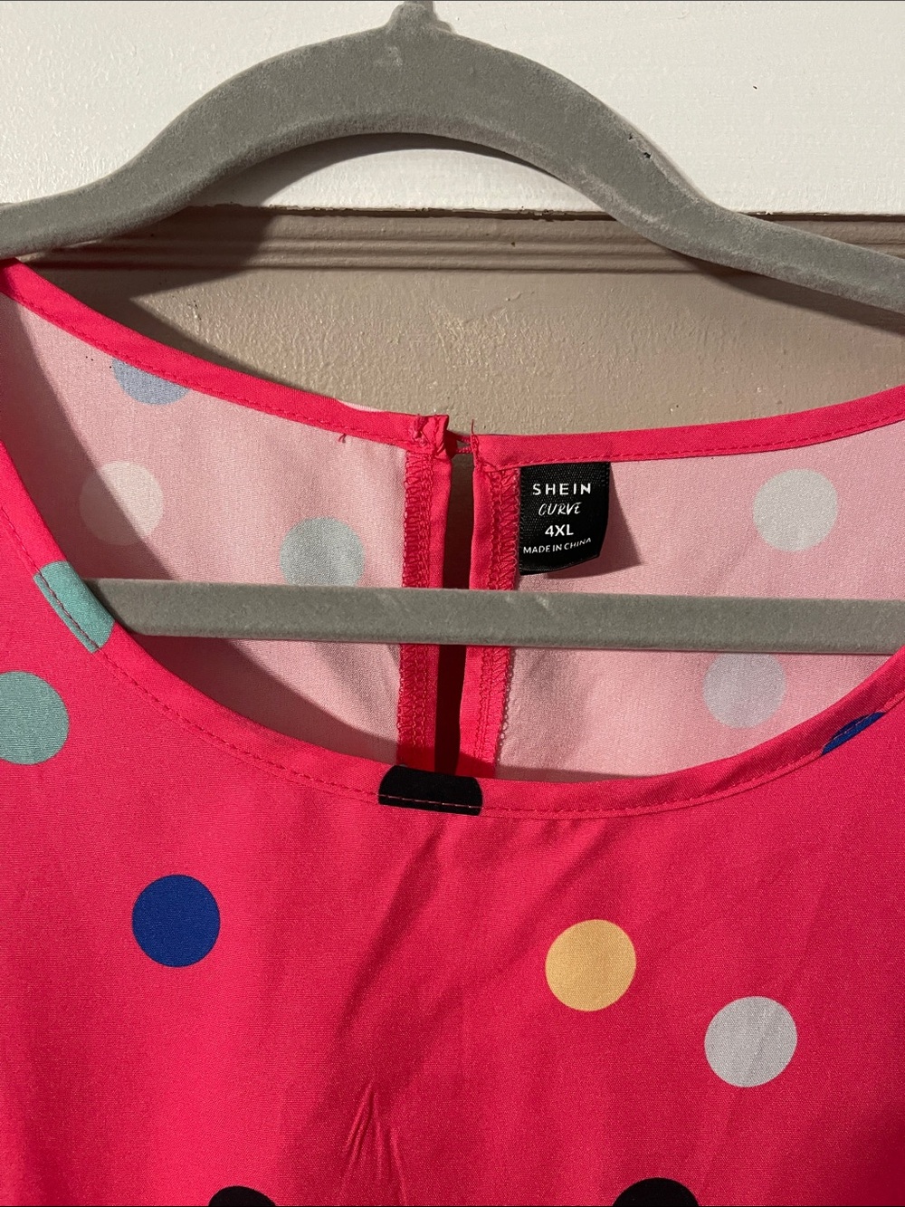 SHEIN Bright Pink Polka Dot Sundress with Multicolor Dots 4X but fits like a 2X